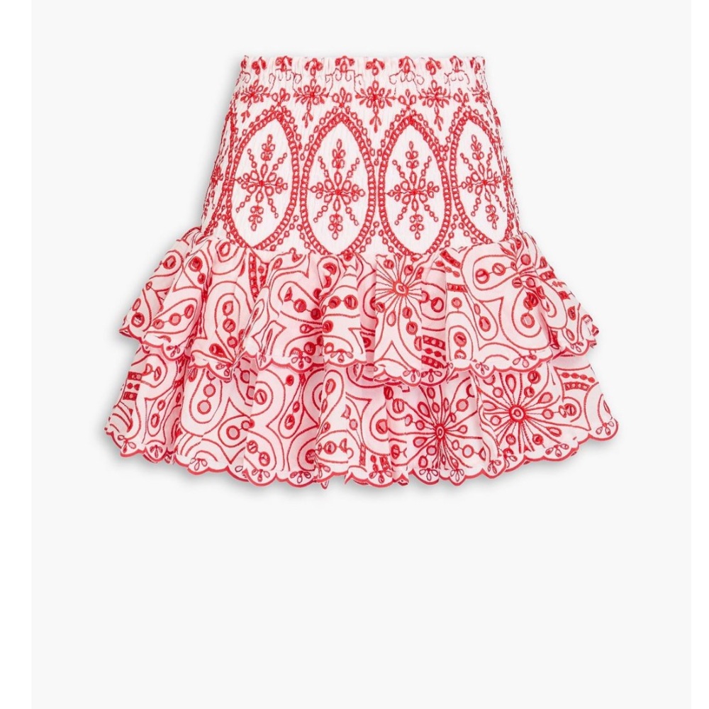 Charo Ruiz Pink and White Embroidered Ruffled Mini Skirt
